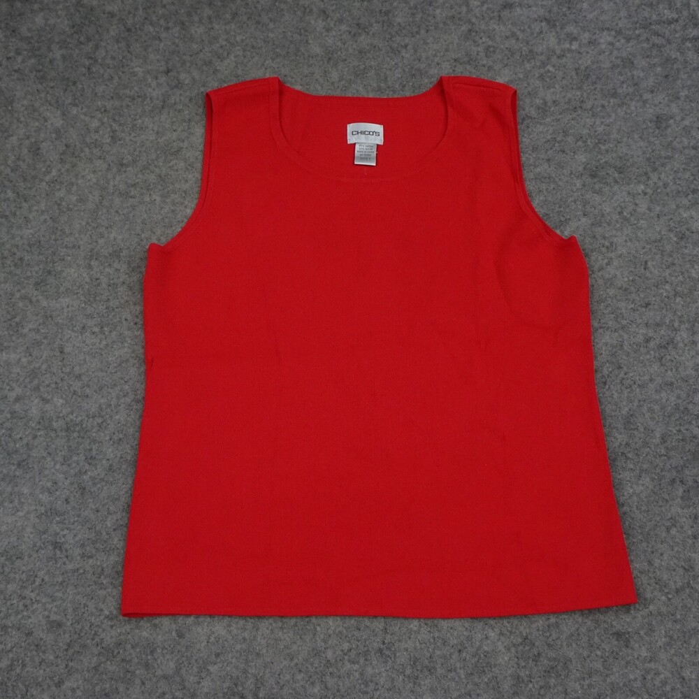 Chicos Top Womens 1 Medium M Red Sleeveless Shirt Stretch Blouse Knit